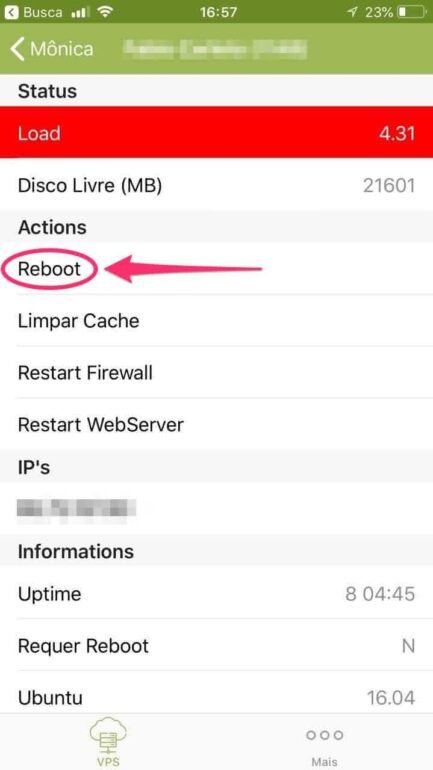Como reiniciar um servidor VPS
