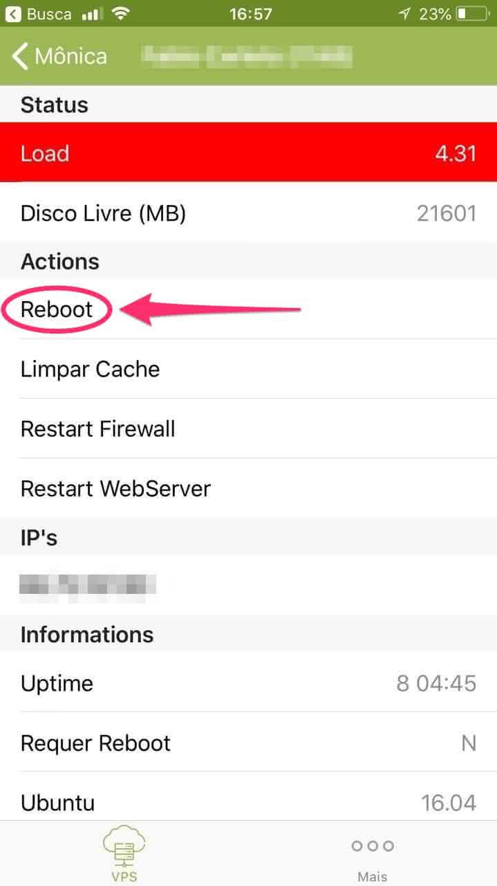 Como reiniciar um servidor VPS