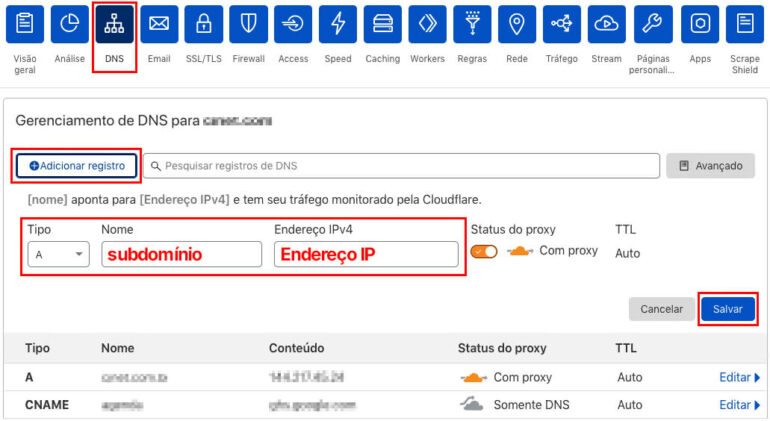 Criar subdomínio na Cloudflare